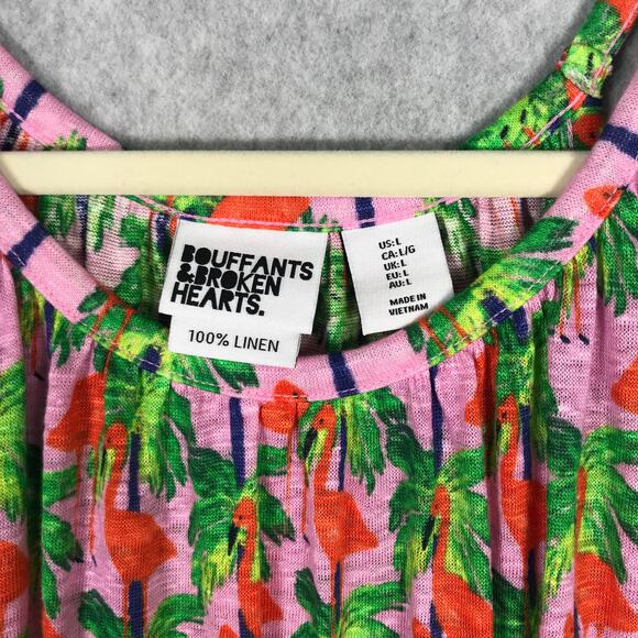 Bouffants and Broken Hearts Top Womens‎ Large Tank Linen Flamingo Tropical Flowy - Picture 4 of 9